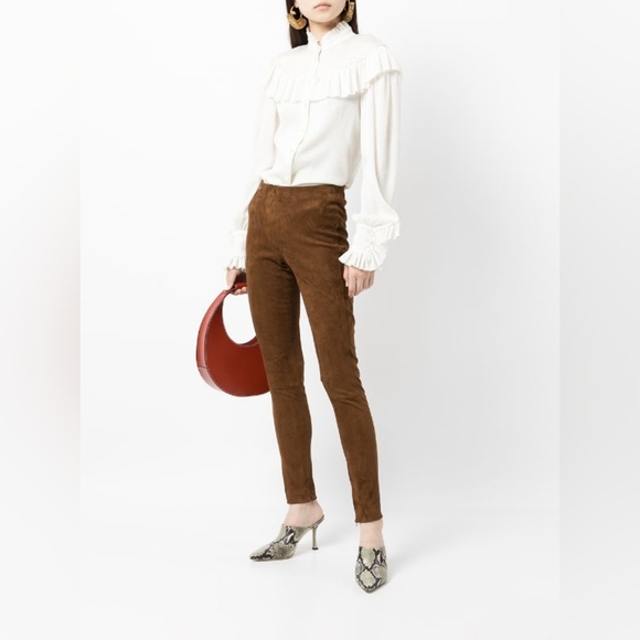 NWT $1,500 Polo Ralph Lauren 100% Lambskin Skinny Suede Leggings Pants Tan XS - Picture 7 of 12
